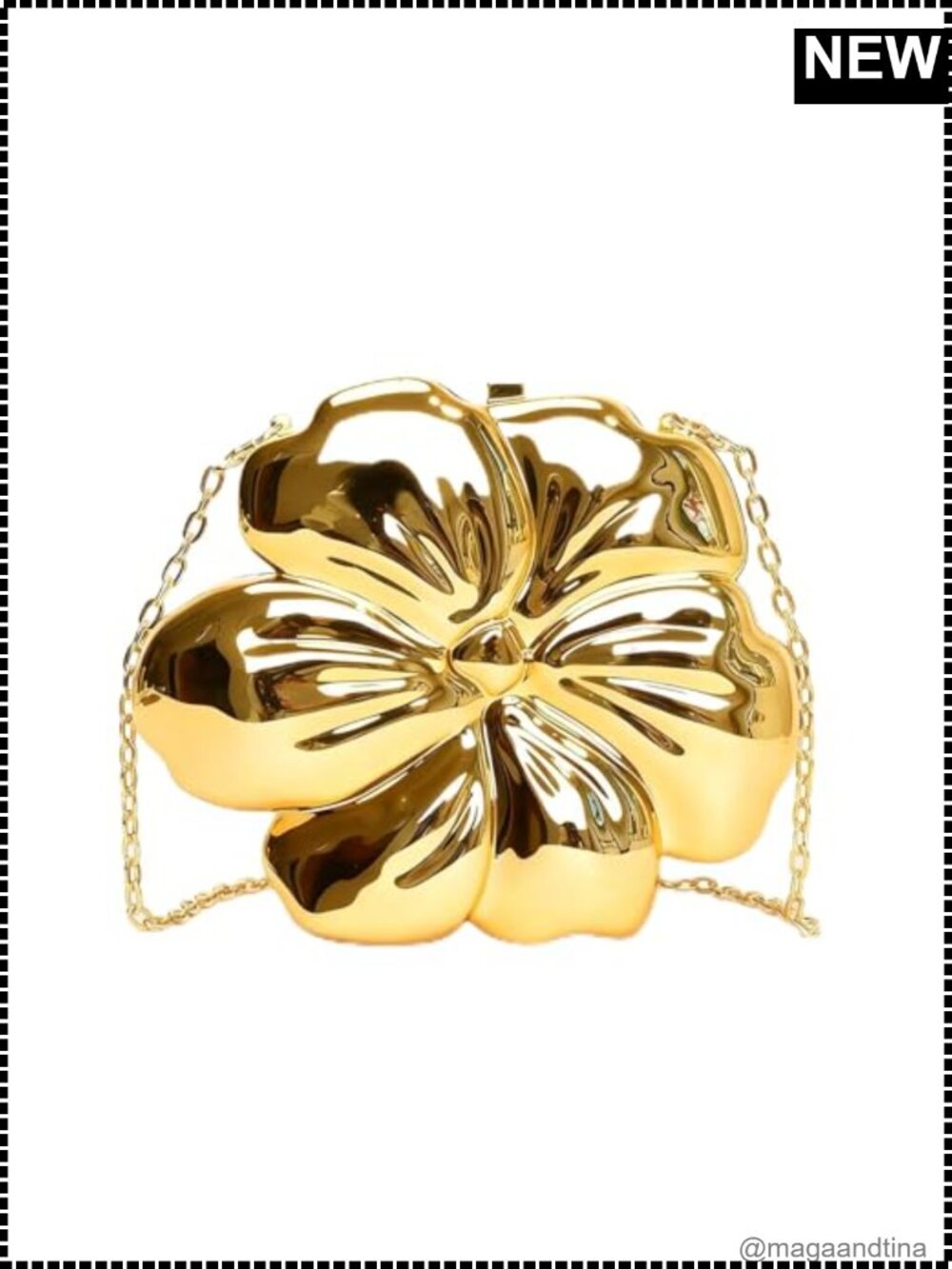 Acrylic Floral Clutch Purse Magnetic Snap Removable Chain Evening Bag